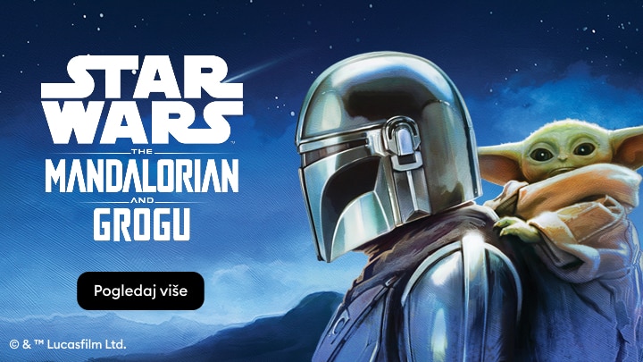 Promotivni baner koji najavljuje Star Wars kolekciju s likovima Mandalorian i Grogu, s ciljem da potakne korisnika na pregled ponude.