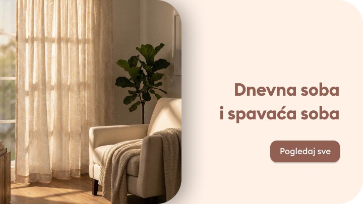 Promocija namještaja za dnevnu i spavaću sobu, s pozivom na pregled kompletne ponude.