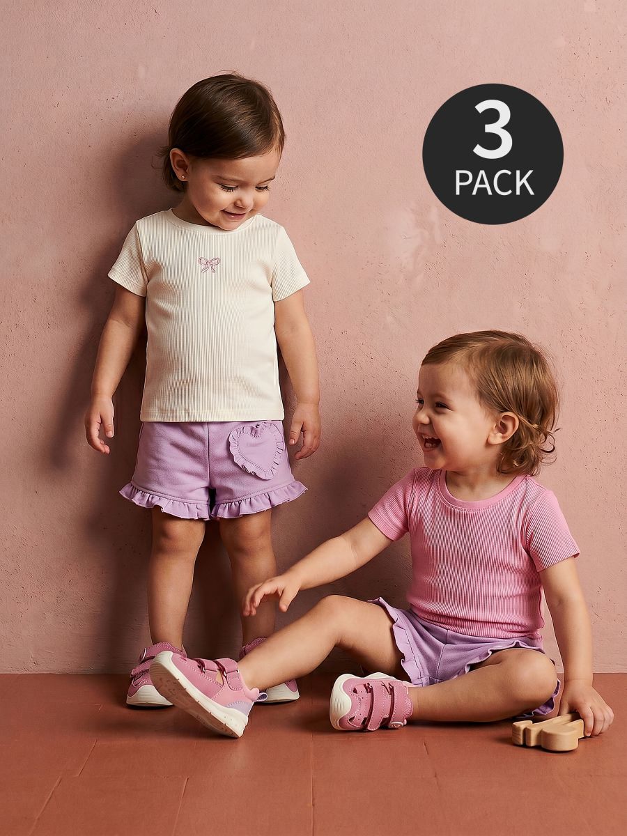 Pamučne majice od rebrastog pletiva 3 pack - krem - SINSAY