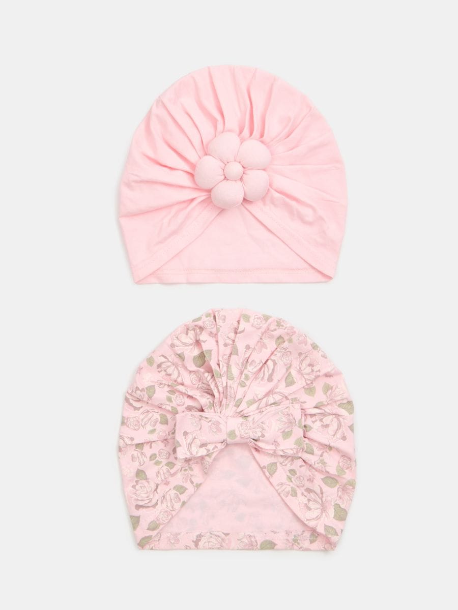 Bawełniany turban z kwiatem i kokardą 2 pack - różowy - SINSAY