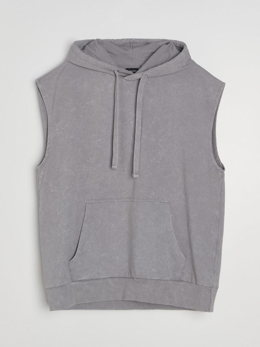 Bluza z kapturem bez rękawów z dzianiny terry - szary - SINSAY
