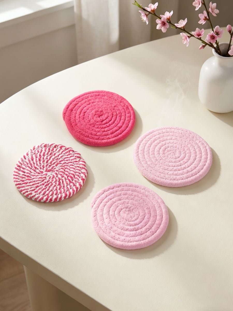 Set pletenih podstavkov za kozarce 4 pack - vroče roza - SINSAY