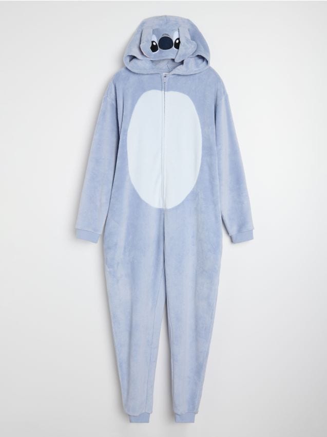 Fliisist onesie pidžaama kapuutsi ja 3D kõrvadega Stitch