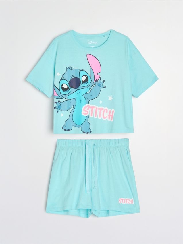 Baumwoll-Pyjama im Zweiteiler mit Print Stitch