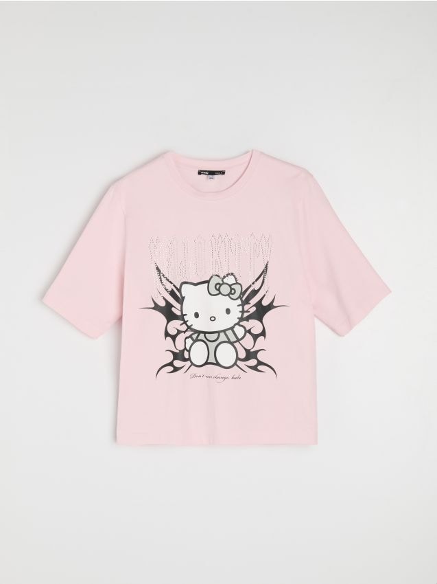 Бавовняна футболка з принтом і стразами Hello Kitty